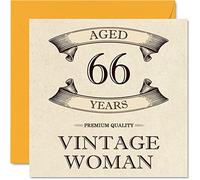 Cartes d'anniversaire vintage pour femme - 66 ans - Carte d'anniversaire amusante pour maman, sœur, épouse, petite amie, grand-mère, tante, 145 mm x 145 mm, carte de vœux pour femme, carte