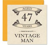 Cartes d'anniversaire vintage pour homme - 47 ans - Carte d'anniversaire amusante pour collègue, papa, mari, petit ami, oncle, frère, ami, 145 mm x 145 mm, carte de vœux pour 47e anniversaire
