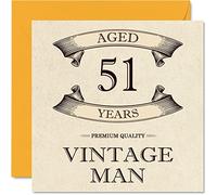 Cartes d'anniversaire vintage pour homme - 51 ans - Carte d'anniversaire amusante pour collègue, papa, mari, petit ami, oncle, frère, ami, 145 mm x 145 mm, carte de vœux pour 51e anniversaire