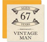 Cartes d'anniversaire vintage pour homme - 67 ans - Carte d'anniversaire amusante pour grand-père père mari petit ami oncle frère grand-père 145mm carte de vœux pour 67e anniversaire