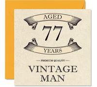 Stuff4 Cartes d'anniversaire vintage pour homme - 77 ans - Carte d'anniversaire amusante pour grand-père, père, mari, oncle, frère, grand-père, 145 mm x 145 mm, carte de vœux 77e anniversaire