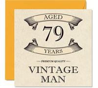 Cartes d'anniversaire vintage pour homme - 79 ans - Carte d'anniversaire amusante pour grand-père, père, mari, oncle, frère, grand-père, 145 mm x 145 mm, carte de vœux 79e anniversaire