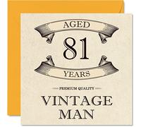 Cartes d'anniversaire vintage pour homme - 81 ans - Carte d'anniversaire amusante pour grand-père, père, mari, oncle, frère, grand-père, 145 mm x 145 mm, carte de vœux pour 81e anniversaire
