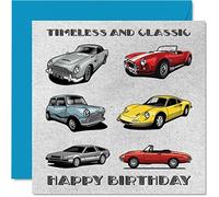 Cartes d'anniversaire vintage pour lui - Timeless & Classic Cars - Carte d'anniversaire pour papa, mari, oncle, grand-père de la part de son fille, cadeau d'anniversaire pour père, 145 mm x 145 mm