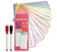 Cartes d'apprentissage de Multiplication 0 à 12, Jeu de Table avec 15 Cartes Flash Mathématiques, 2 Marqueurs Effaçables, Portable