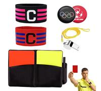 Cartes d'arbitre de Football Carton Arbitre Football avec 1 Métal Coach Sifflet Carton Arbitre Set, Brassard de Brassards Capitaine C, Football Jaune et Rouge pour le Jeu Football Scolaires Sports