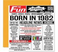 Cartes de 42e anniversaire pour homme et femme - Journal Born In 1982 - Carte d'anniversaire pour maman, papa, oncle, tante, vintage, rétro, Back In 1982, 145 mm x 145 mm