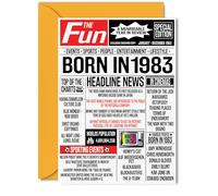 Cartes de 42e anniversaire pour homme et femme - Journal Born In 1983 - Carte d'anniversaire pour papa, maman, tante, oncle - Vintage rétro Back In 1983, 12,7 x 17,8 cm