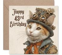 Cartes de 43e anniversaire pour homme et femme - Chat punk Steam - Carte d'anniversaire pour homme, femme, voisin, fille, nièce, papa, 145 mm