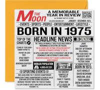 Cartes de 49e anniversaire pour homme et femme - Journal Born In 1975 - Carte d'anniversaire pour maman, papa, oncle, tante, vintage, rétro, Back In 1975, 145 mm x 145 mm, 49 ans