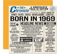 Cartes de 55e anniversaire pour homme et femme - Journal Born In 1969 - Carte d'anniversaire pour maman, papa, oncle, tante, vintage, rétro, Back In 1969, 145 mm x 145 mm
