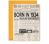 Cartes de 91e anniversaire pour homme et femme - Journal Born In 1934 - Carte d'anniversaire pour grand-mère, grand-père, grand-père, grand-père, grand-père, vintage rétro Back In 1934, 12,7 x 17,8