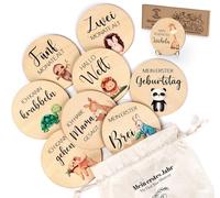 Cartes de jalon en bois pour bébé - Avec petits animaux colorés - 30 jalons en bois de tilleul naturel pour souvenir - Cadeau de naissance, fête prénatale pour les femmes enceintes, les futures mères