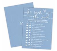 Cartes de jeu pour fête prénuptiale - Jeu He Said She Said - 30 cartes de jeu pour fête de mariage à thème bleu avec 1 carte de réponse, jeu de fête de fiançailles, fête prénuptiale moderne et