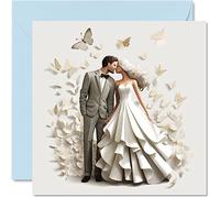 Cartes de mariage pour couples - Papillons - Cadeau de félicitations, de fiançailles, carte de félicitations pour couples - Carte de vœux de mariage 145 mm x 145 mm