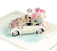 Cartes de mariage pour la mariée et le marié | Voeux d'anniversaire pop-up 3D pour couple, épouse, mari, parents (taille 15 x 20 cm, voiture de mariage)