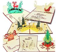 Cartes de Noël 6PCS, cartes de voeux de vacances Pop Up 3D pour Noël/Nouvel An