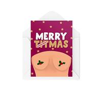 Cartes de Noël amusantes | Merry Titmas | Cadeau de Noël coquin de Boobies Célébration de Noël | Blague de plaisanterie amusante | CBH1392