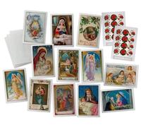 Cartes de Noël vintage Jésus et anges - 24 cartes de Noël anciennes et sceaux autocollants vintage - 12 cartes d'illustration rétro assorties imprimées sur du papier cartonné texturé antique