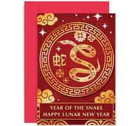 Cartes de Nouvel An lunaire/chinois pour homme et femme - Carte de vœux de l'année du serpent - Carte de Nouvel An lunaire pour toute la famille, sœur, frère, parents, oncle, tante, carte du Nouvel An