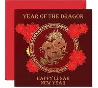 Cartes de Nouvel An lunaire/chinois pour homme et femme - Dragon - Carte de Nouvel An lunaire pour toute la famille, sœur, frère, cousin, oncle, tante, 145 mm x 145 mm