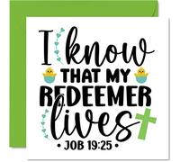 Cartes de Pâques religieuses - My Redeemer Lives Job 19:25 - Carte de Pâques pour ami, cartes de Pâques bibliques, cadeaux de Pâques chrétiens, 145 mm x 145 mm, cartes de vœux saisonnières pour la