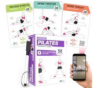 Cartes d'entraînement Pilates - 58 cartes d'exercice avec tapis de Pilates, instructions vidéo et conseils de respiration | Anneau et marqueur effaçable à sec gratuits pour créer à la maison un