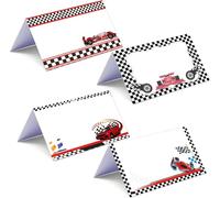 Cartes de place de table de voiture de course Nom de vacances Cartes de place 3x4,6 pouces Carte de nom de réglage de table pour la fête d'anniversaire Baby Shower 60Pack