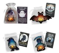 Cartes de poche fantôme, mini breloque mignonne, câlin de poche fantôme avec carte d'encouragement, cadeau inspirant pour les amis, cadeau de poche de soutien émotionnel d'Halloween (4 Pièce)