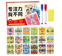 Cartes de Recherche Et De Trouver - Trouvez Les Différences, Livre D'activités De 64 Pages, Jeu Éducatif Interactif | Cartes D'apprentissage Effaçables À Sec Réutilisables Illustrations Colorées Pour