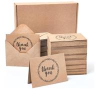 Cartes de remerciement - BEST PAPER GREETINGS - Kraft marron - Lot de 120 - Enveloppes incluses - Design floral