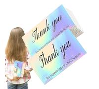 Cartes De Remerciement - Cartes Postales De Reconnaissance 9x5cm | Arc-en- Holographique Merci | Blank Retour Non Revêtu De Papeterie De Papeterie Avec 50 Pièces Incluses, Pour L'appréciation Du P