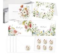 Cartes de remerciement pour enseignants | Lot de 4 notes à imprimé aquarelle floral - Lot de 4 notes de remerciement avec enveloppe - Pour fête d'anniversaire, fête des mères, mariage et fête