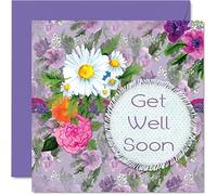 Cartes de rétablissement pour femme et elle - Get Well Soon Daisy Flowers - Cartes de rétablissement pour homme et lui, carte de rétablissement rapide, 145 mm x 145 mm, cartes de rétablissement pour