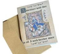 Cartes de Saint-Valentin médiévale, voiture d'amour médiévale amusante avec art manuscrit manuscrit, carte de Saint-Valentin avec charme médiéval et humour moderne pour couples et amateurs d'art