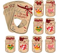 Cartes de Saint-Valentin pour enfants - Lot de 24 sacs à bonbons Mason Jar avec colle double face | Cadeaux d'échange pour garçons et filles | Friandises non incluses