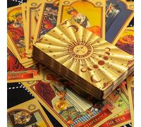Cartes de Tarot à Feuille d'Or - 78 Cartes Imperméables, Accompagnées d'Instructions, Divination Pratique et Précise, Facile à Apprendre, Convient aux Débutants, Imprimées en Feuille d'Or Anglaise, Ta