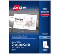 Cartes de v ux Avery pli es en deux, jet d'encre, 5,5 x 8,5, blanc mat, bo te de 30 enveloppes incluses (8316)