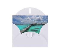 Cartes de vacances à motif paysage des Maldives | Papier cartonné pailleté double face | Noël, anniversaire, Saint-Valentin, mariage et fête | Enveloppes incluses