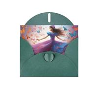 Cartes de vacances en papier nacré vert foncé 10,2 x 15,2 cm YYHHAOFA Girl Dance Butterfly pour Noël, anniversaire, anniversaire de mariage et invitations de fête