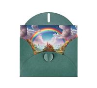 Cartes de vacances en papier nacré vert foncé 10,2 x 15,2 cm YYHHAOFA Little World Under the Rainbow Pattern Cartes de vœux pour Noël, anniversaire, anniversaire de mariage et invitations de fête