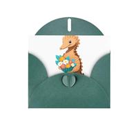 Cartes de vacances en papier nacré vert foncé 10,2 x 15,2 cm YYHHAOFA Pangolin tenant un bouquet de fleurs pour Noël, anniversaire, anniversaire de mariage et invitations de fête