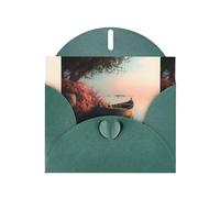 Cartes de vacances en papier nacré vert foncé 10,2 x 15,2 cm YYHHAOFA petit bateau sur la rive du lac pour Noël, anniversaire, anniversaire de mariage et invitations de fête