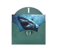 Cartes de vacances en papier nacré vert foncé 10,2 x 15,2 cm YYHHAOFA Superbe motif requin blanc pour Noël, anniversaire, anniversaire de mariage et invitations de fête