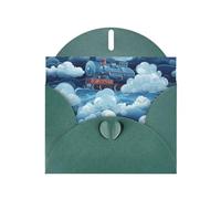 Cartes de vacances en papier nacré vert foncé 10,2 x 15,2 cm YYHHAOFA train à vapeur avec motif nuages pour Noël, anniversaire, anniversaire de mariage et invitations de fête