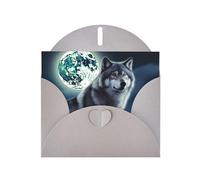 Cartes de vacances loup sous la lune | Papier cartonné pailleté double face | Noël, anniversaire, Saint-Valentin, mariage et fête | Enveloppes incluses