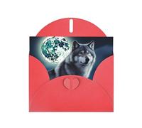 Cartes de vacances loup sous la lune | Papier cartonné pailleté double face | Noël, anniversaire, Saint-Valentin, mariage et fête | Enveloppes incluses