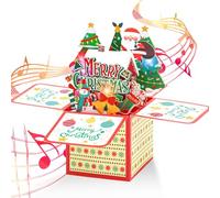 Cartes de visite pop-up 3D avec musique et lumière, cartes de visite amusantes avec décoration, cartes de visite pop-up avec motif Père Noël joyeux Noël conçues pour les enfants