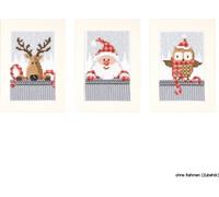 Cartes de voeux Vervaco "Amis de Noël", lot de 3, modèle de comptage