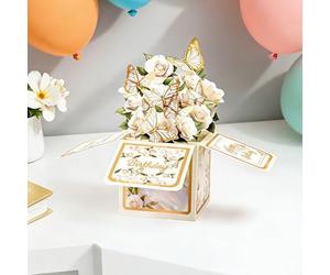 Cartes de vœux 3D en forme de rose et papillon, cartes d'anniversaire fleurs pop-up, cadeau idéal pour maman, sœur, grand-mère, femme, fille et autres femmes, avec enveloppe - Style de carte de vœux 6